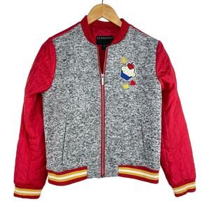 Bernardo Girls Cupcake Patch Bomber Jacket Grey Red Long Sleeve 14/16